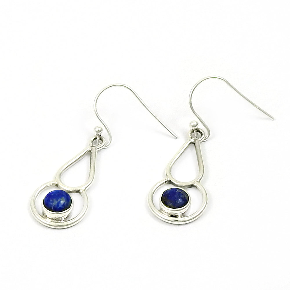 Natural Lapis Lazuli Gemstone Drop Dangle Tribal Blue Earrings 925 Silver G55