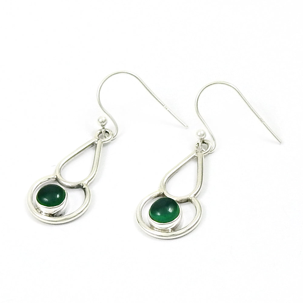 Natural Green Onyx Drop Dangle Vintage Earrings 925 Silver For Women J55