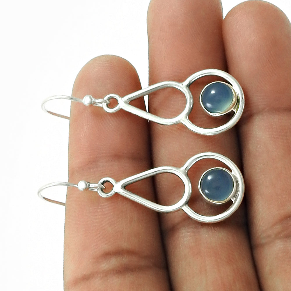 Woman Gift 925 Silver Natural Chalcedony Drop Dangle Ethnic Earrings K55