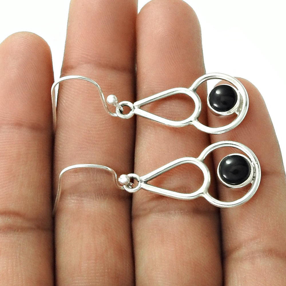 Natural Black Onyx Gemstone Drop Dangle Vintage Black Earrings 925 Sterling Silver W55