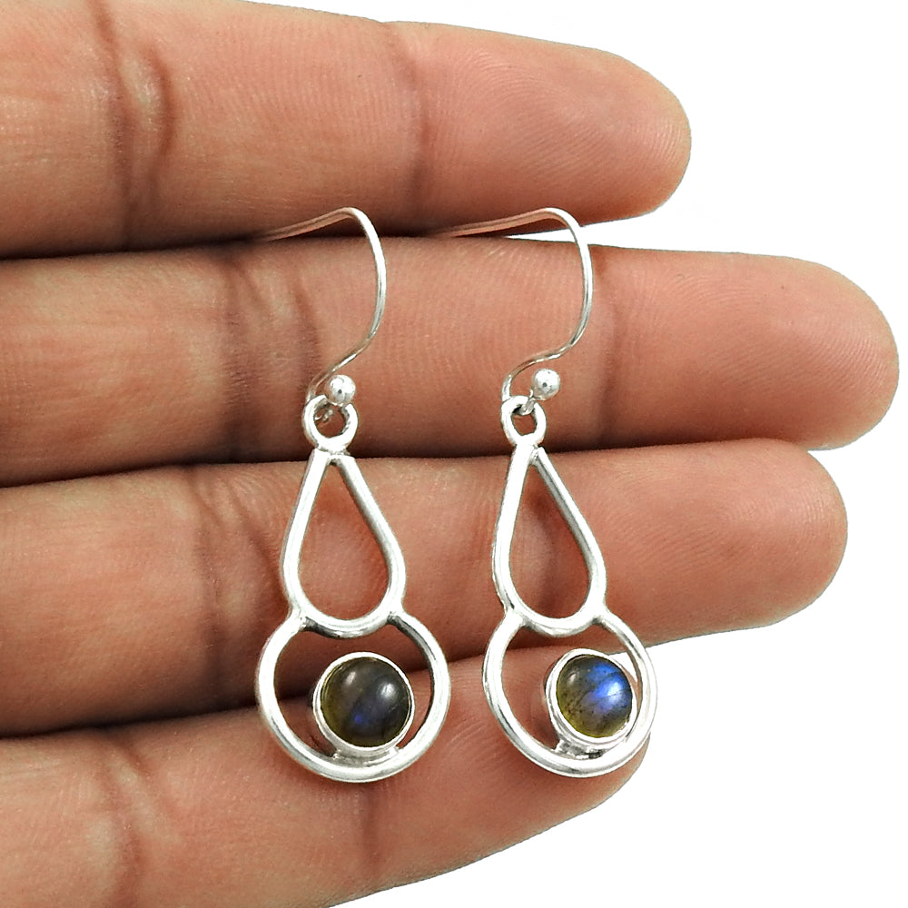 Natural Labradorite 925 Silver Drop Dangle Tribal Earrings For Women W54