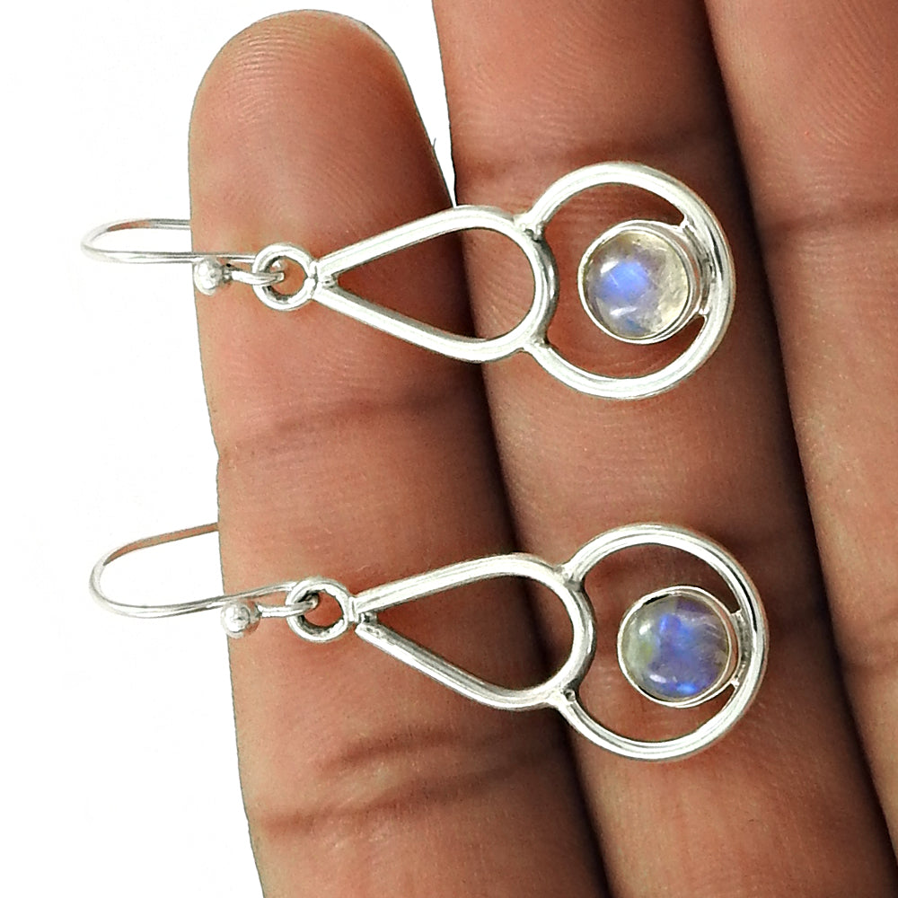 Natural Rainbow Moonstone Gemstone Drop Dangle Boho Earrings 925 Silver X54