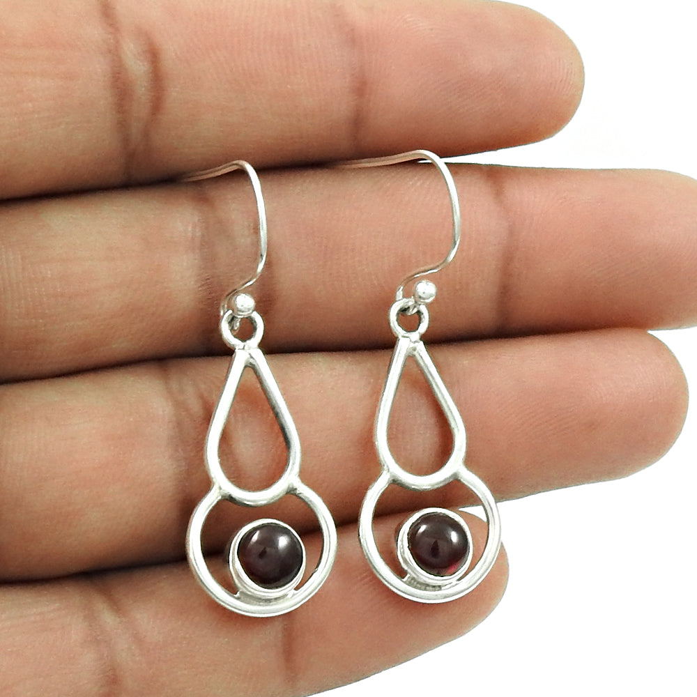 Natural Garnet Gemstone Drop Dangle Vintage Earrings 925 Sterling Silver R4