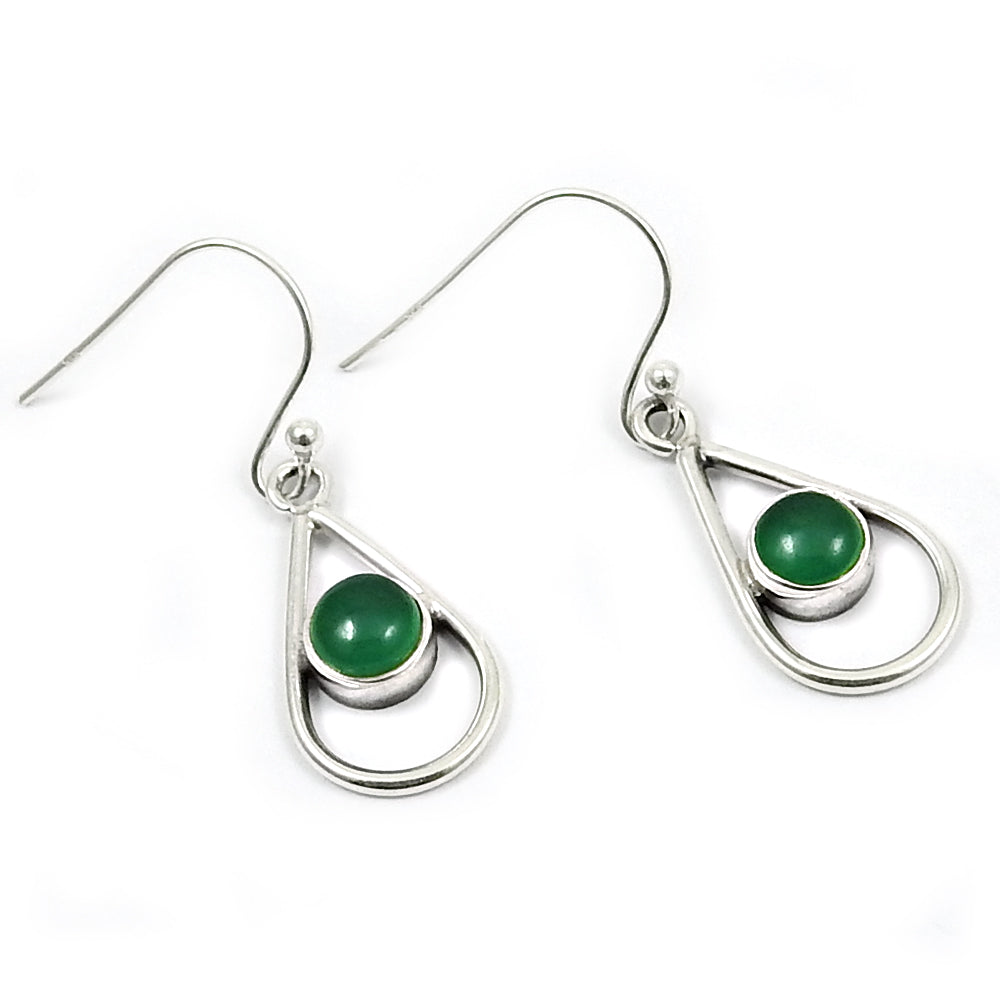 Woman Gift Natural Green Onyx Drop Dangle Vintage Earrings 925 Silver Y4
