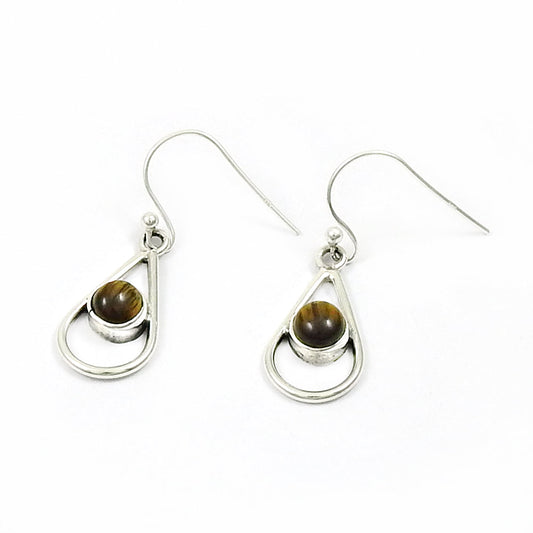 Tiger Eye Gemstone 925 Sterling Silver Mother Dangle Tribal Unique Earrings