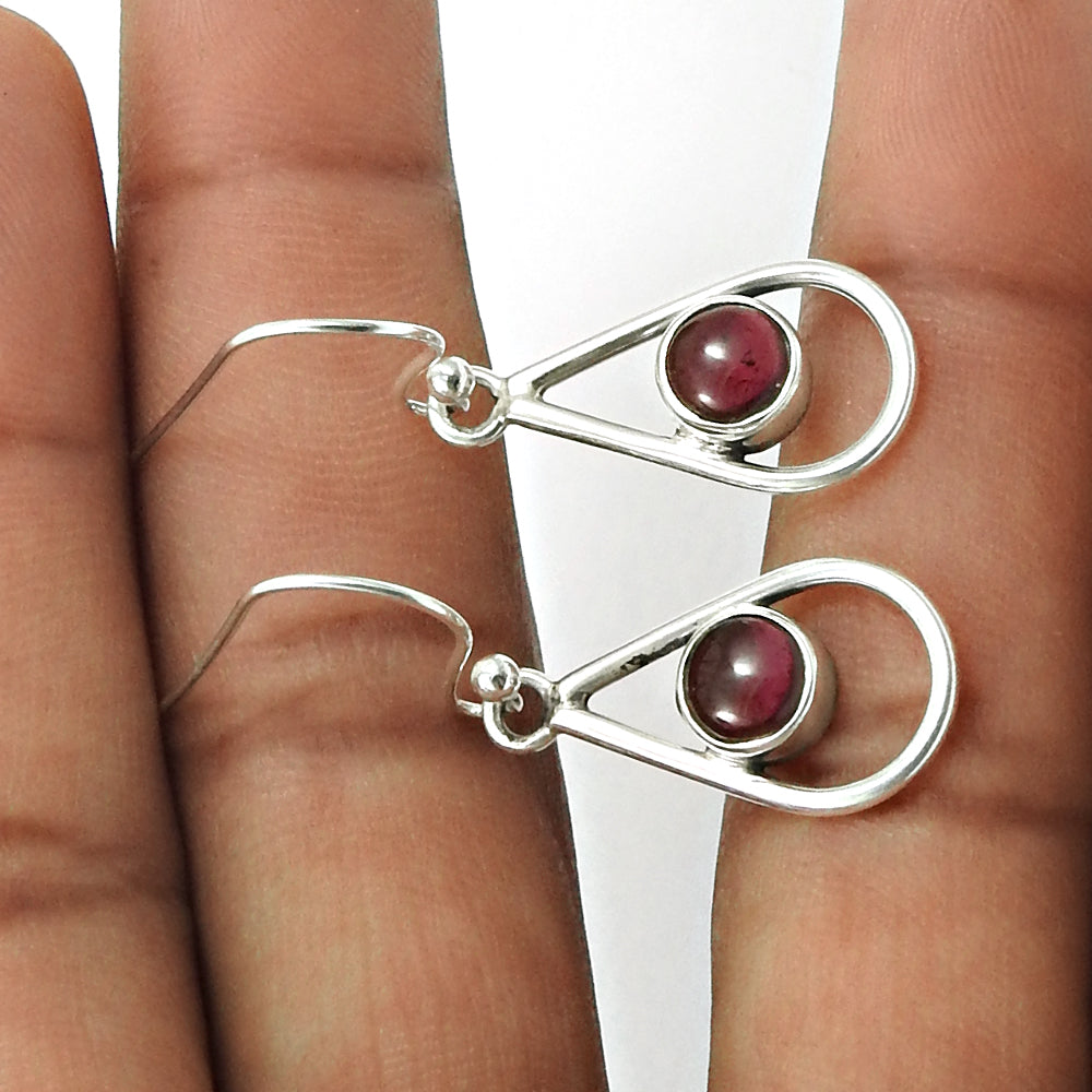 Woman Gift 925 Sterling Silver Natural Garnet Drop Dangle Boho Earrings T4