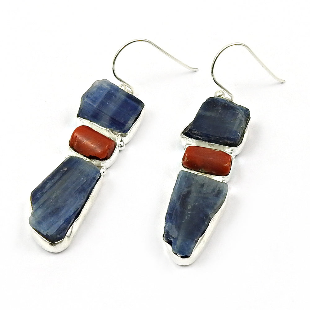 Woman Gift Natural Kyanite Drop Dangle Rough Stone Earrings 925 Silver B5