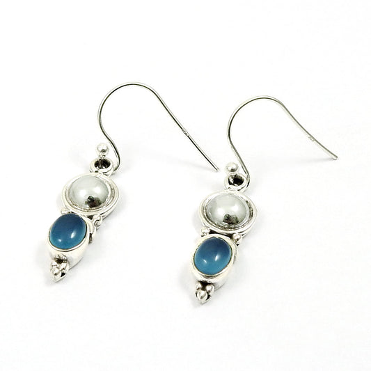 Chalcedony Gemstone 925 Silver Hook Artisan Birthday Drop Ethnic Bezel Earrings