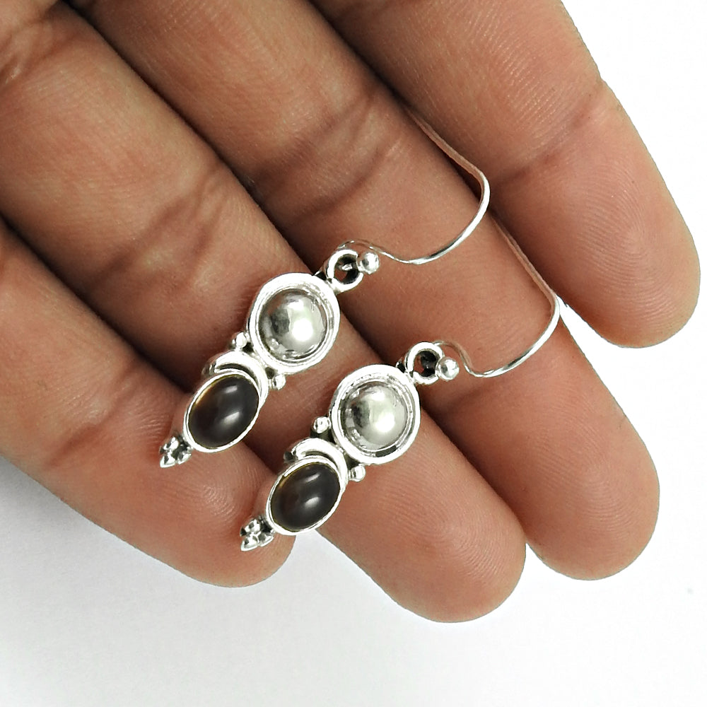 Woman Gift 925 Silver Natural Smoky Quartz Dangle Vintage Earrings B10