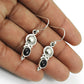 Oval Natural Black Onyx 925 Solid Silver Bezel Hook Dangle Drop Tribal August Earrings