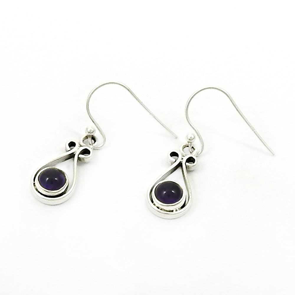 Woman Gift Natural Amethyst Drop Dangle Boho Earrings 925 Silver J5