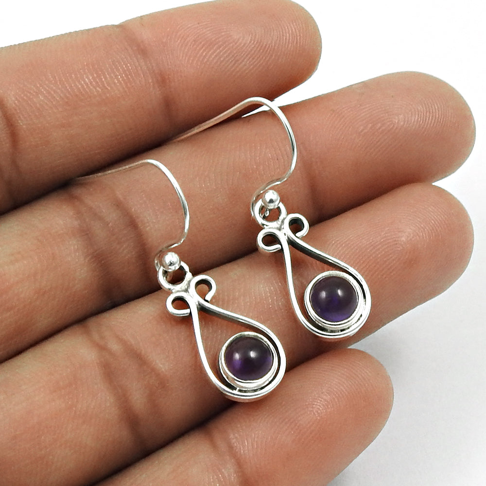 Woman Gift Natural Amethyst Drop Dangle Boho Earrings 925 Silver J5
