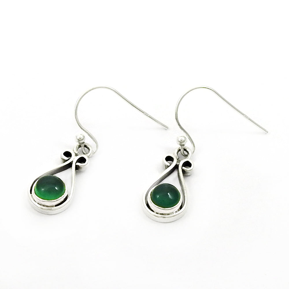 Woman Gift 925 Silver Natural Green Onyx Drop Dangle Tribal Earrings K5