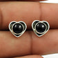 Gift For Woman Stud Heart Earrings 925 Sterling Silver Natural Black Onyx Gemstone R2