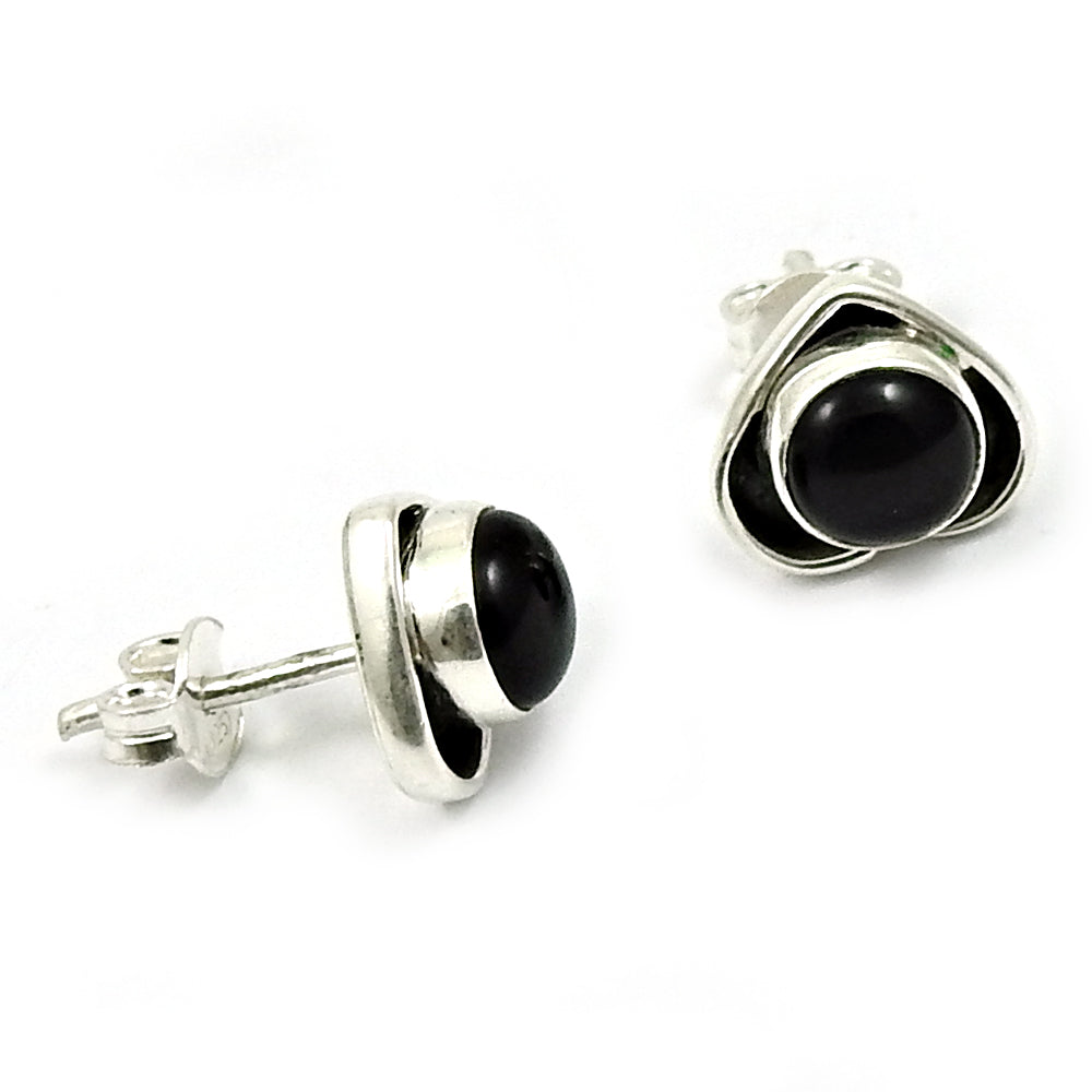 Gift For Woman Stud Heart Earrings 925 Sterling Silver Natural Black Onyx Gemstone R2