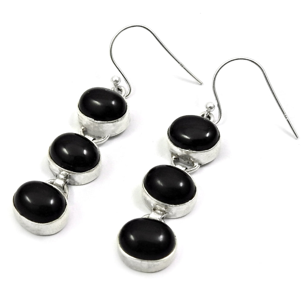 Natural Black Onyx Gemstone Drop Dangle Boho Earrings 925 Sterling Silver Jewelry D11
