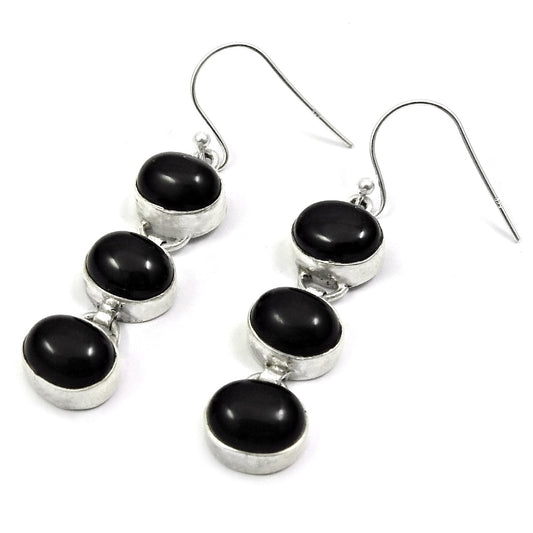 Natural Black Onyx Gemstone Drop Dangle Boho Earrings 925 Sterling Silver Jewelry D11