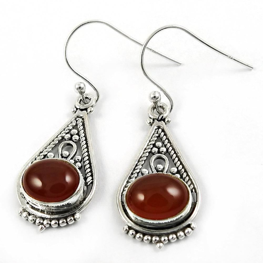 Natural Carnelian Gemstone 925 Silver Drop Dangle Boho Earrings For Girls F11