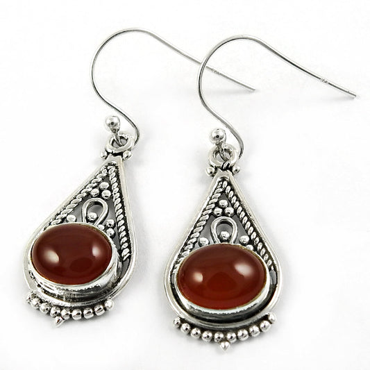 Natural Carnelian Gemstone 925 Silver Drop Dangle Boho Earrings For Girls F11
