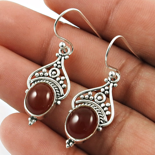 Carnelian Stone 925 Solid Silver Anniversary Hook Dangle Drop Ethnic Earrings