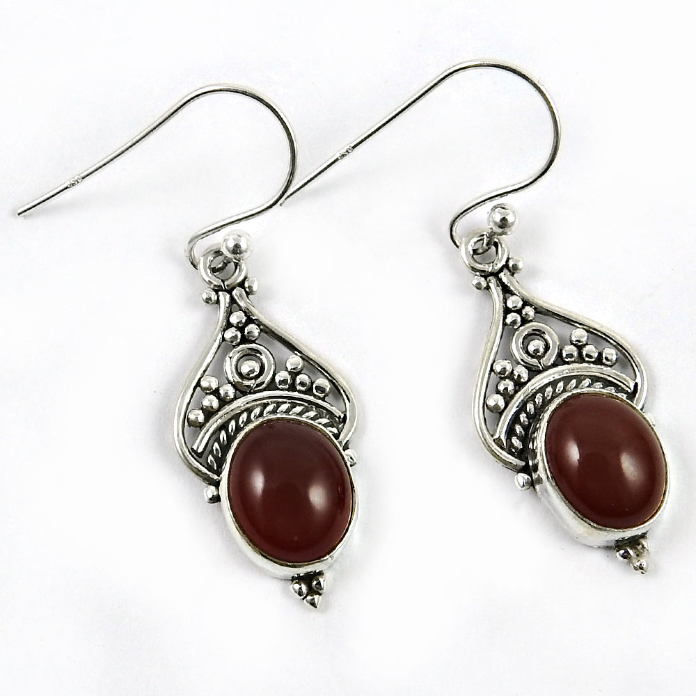 Carnelian Stone 925 Solid Silver Anniversary Hook Dangle Drop Ethnic Earrings