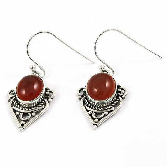 Natural Carnelian Gemstone Drop Dangle Bohemian Earrings 925 Silver For Girls F6