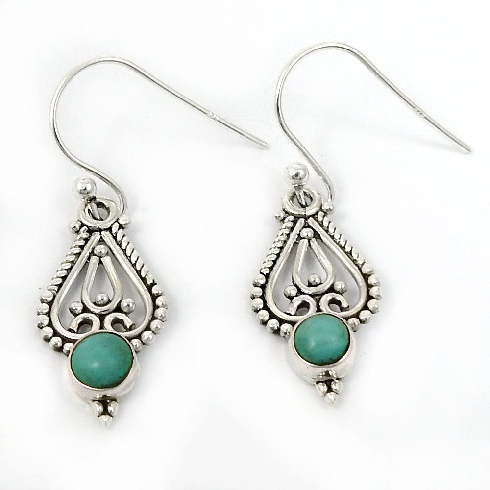 Natural Turquoise Drop Dangle Antique Look Earrings 925 Silver For Girls A12