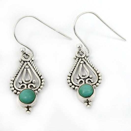 Natural Turquoise Drop Dangle Antique Look Earrings 925 Silver For Girls A12