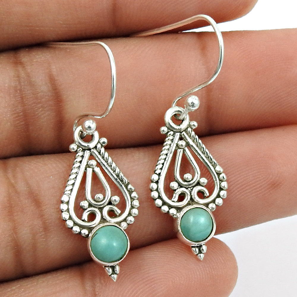 Natural Turquoise Drop Dangle Antique Look Earrings 925 Silver For Girls A12