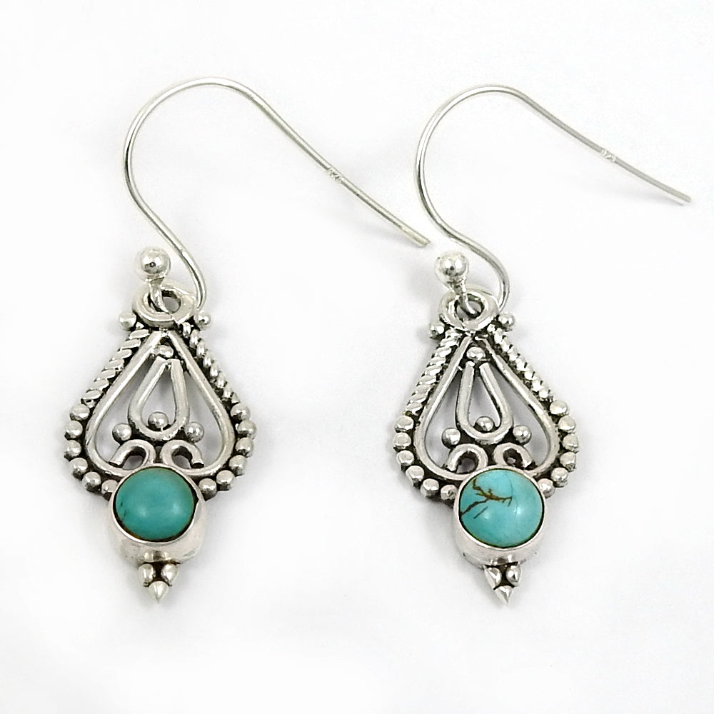 Natural Turquoise Drop Dangle Antique Look Earrings 925 Silver For Girls A12