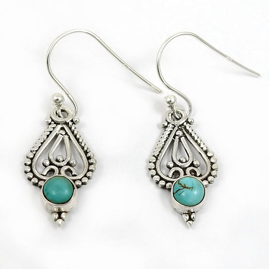 Natural Turquoise Drop Dangle Antique Look Earrings 925 Silver For Girls A12