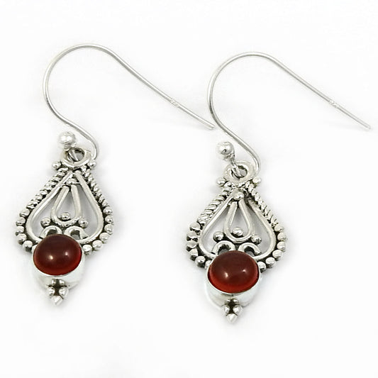 Gift For Woman Dangle Vintage Look Earrings 925 Silver Natural Carnelian H6