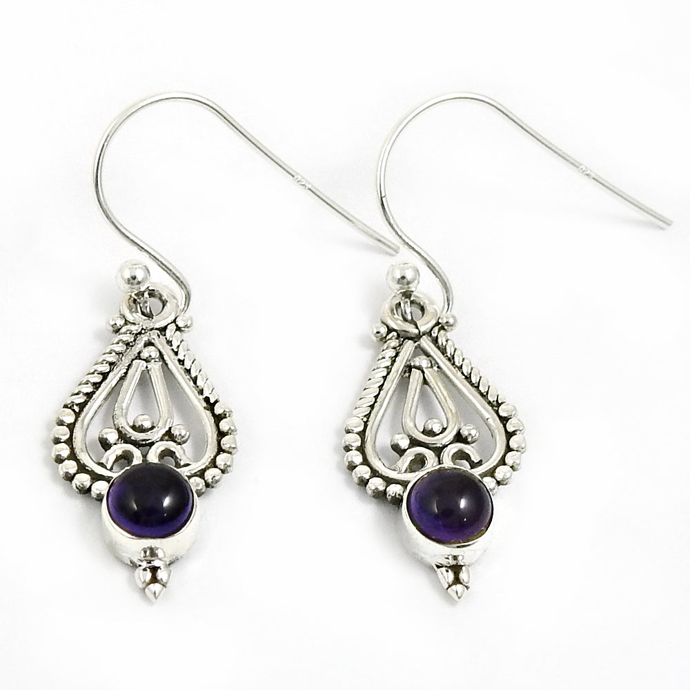 Woman Gift Natural Amethyst Drop Dangle Vintage Earrings 925 Silver D12