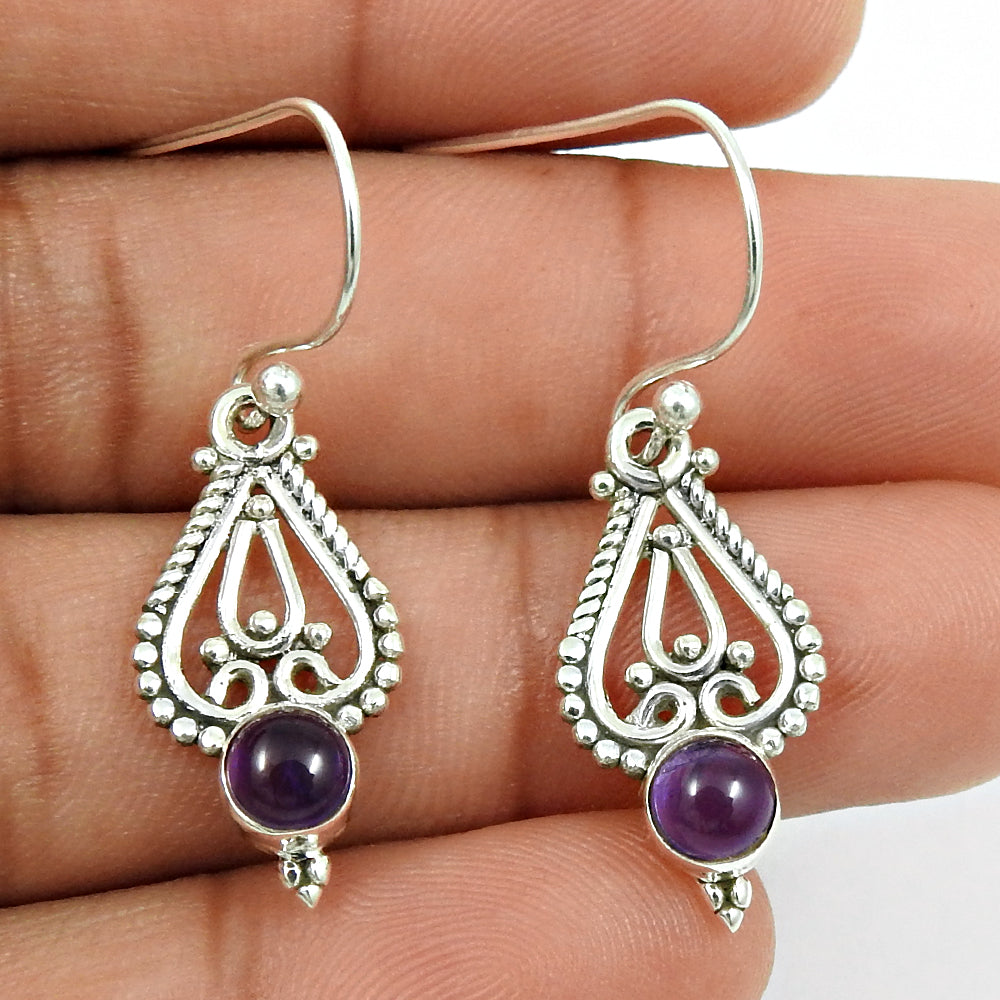 Woman Gift Natural Amethyst Drop Dangle Vintage Earrings 925 Silver D12