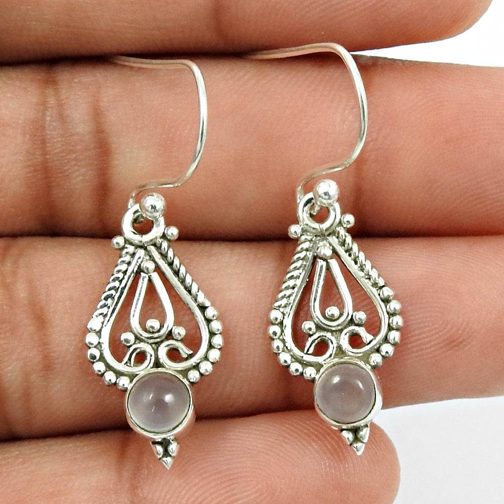 Natural Chalcedony 925 Silver Drop Dangle Artisan Earrings For Women F12