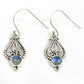 Natural Rainbow Moonstone Dangling Bezel Vintage Earrings 925 Sterling Silver