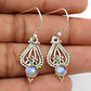Natural Rainbow Moonstone Dangling Bezel Vintage Earrings 925 Sterling Silver