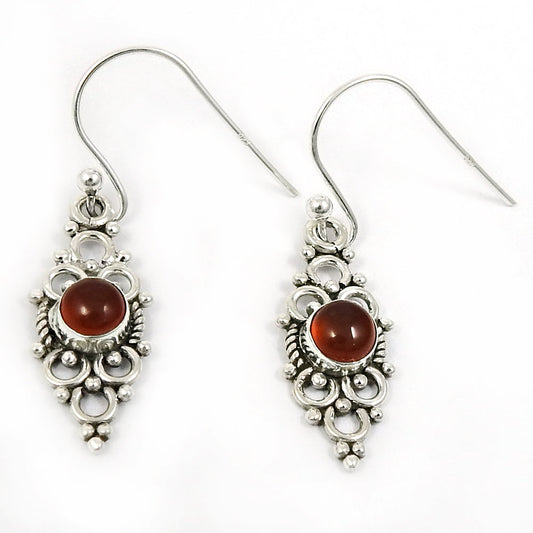 Natural Carnelian Hook Bezel Wedding Dangling Vintage Earrings Sterling Silver