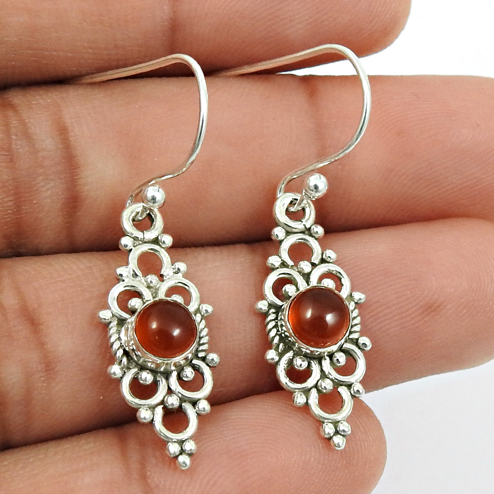 Natural Carnelian Hook Bezel Wedding Dangling Vintage Earrings Sterling Silver