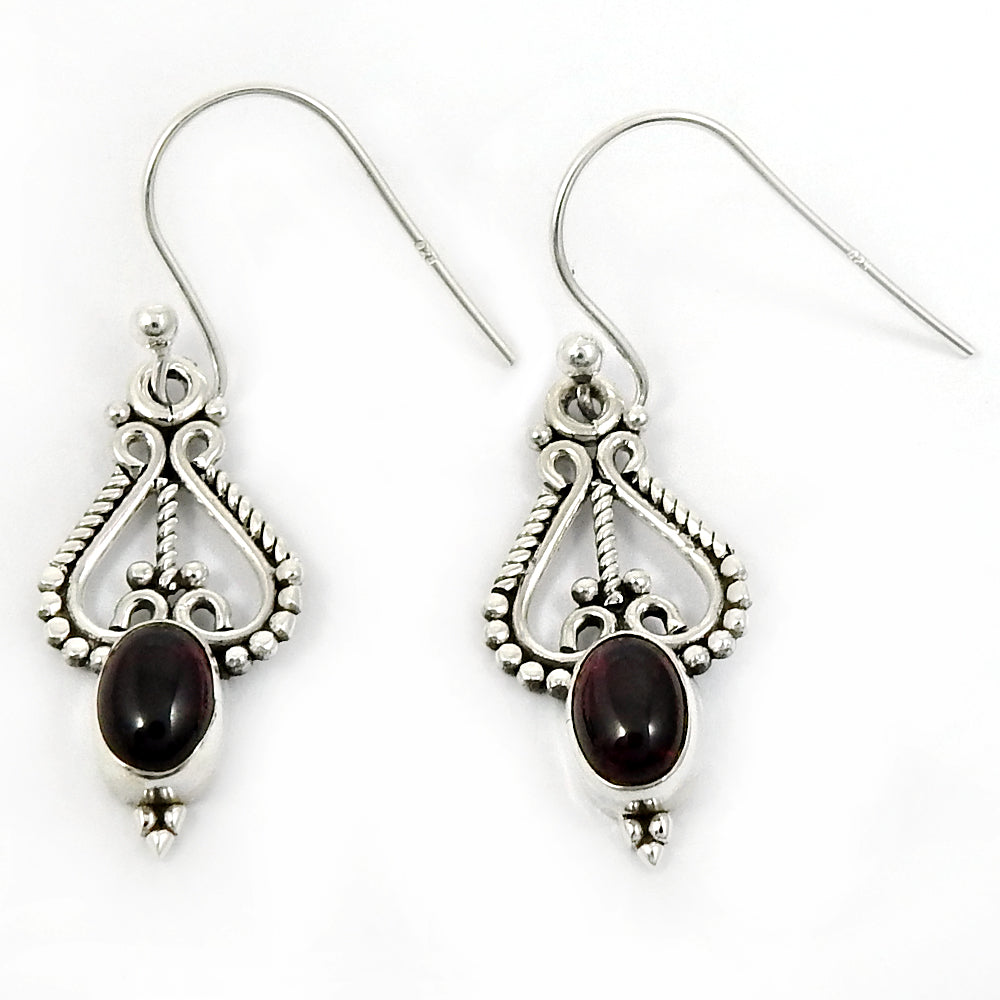 Gift For Women Drop Dangle Antique Look Earrings 925 Silver Natural Garnet B7