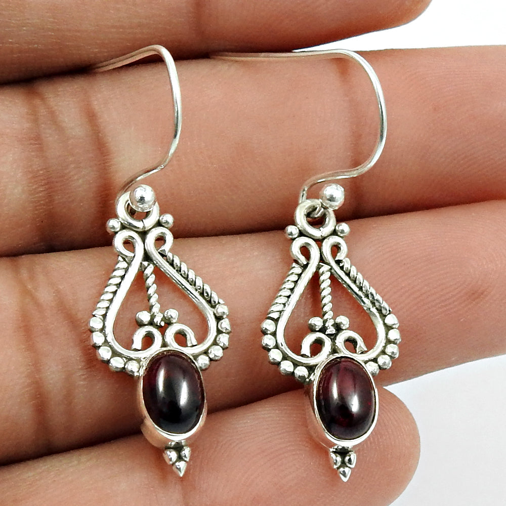 Gift For Women Drop Dangle Antique Look Earrings 925 Silver Natural Garnet B7