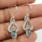 Oval Chalcedony Gemstone 925 Sterling Silver Dangle Drop Vintage Look Earrings