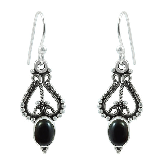 Sisters Day Deal 925 Solid Silver Natural Black Onyx Vintage Dangling Wife Earrings