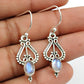 Natural Rainbow Moonstone Drop Dangle Antique Look Earrings 925 Silver K6