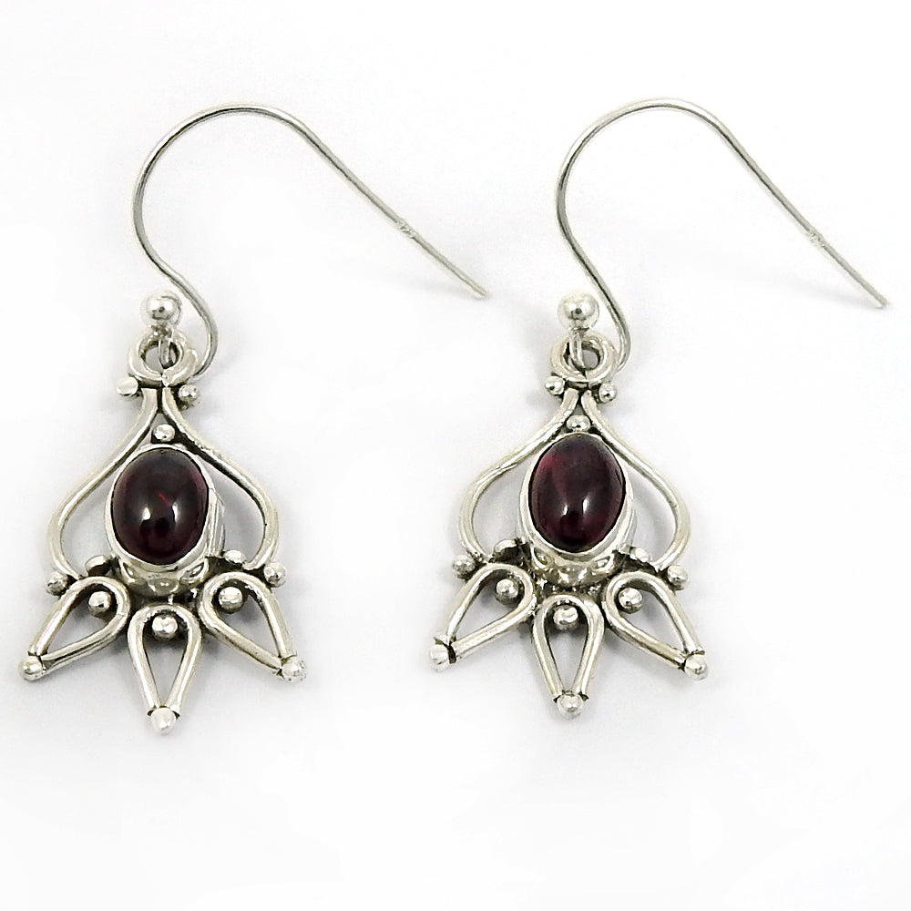 Natural Garnet Gemstone Drop Dangle Bohemian Earrings 925 Silver For Girls N6