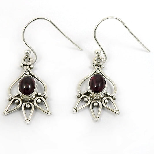 Natural Garnet Gemstone Drop Dangle Bohemian Earrings 925 Silver For Girls N6