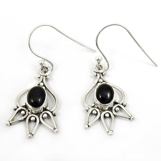 Woman Gift Natural Black Onyx Drop Dangle Bohemian Earrings 925 Silver B16