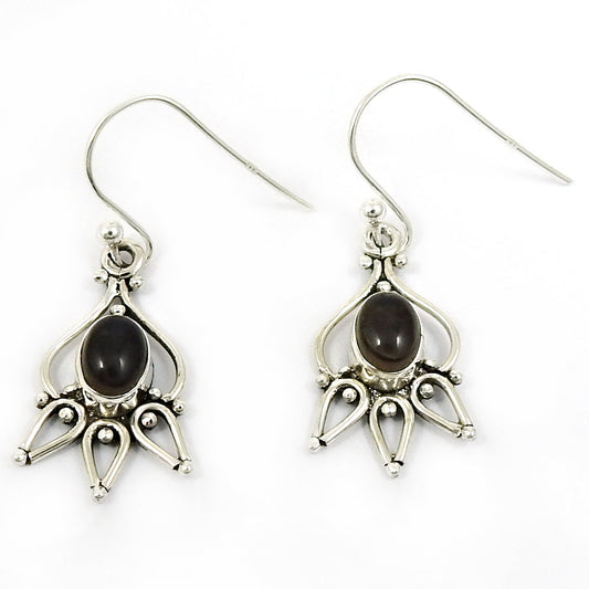 Natural Smoky Quartz 925 Silver Drop Dangle Vintage Earrings For Women O6