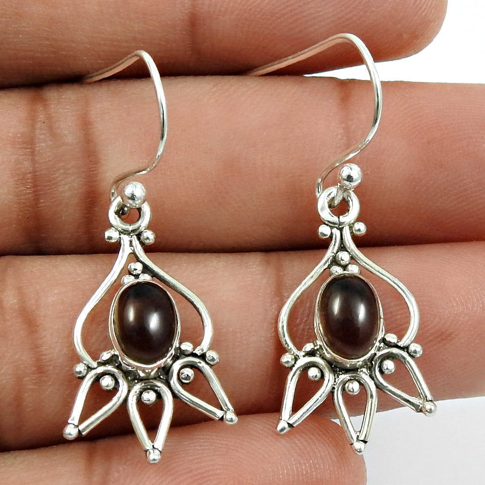 Natural Smoky Quartz 925 Silver Drop Dangle Vintage Earrings For Women O6