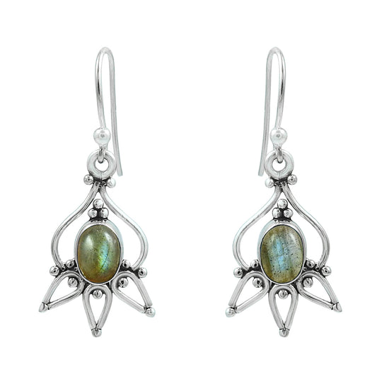 Natural Labradorite Gemstone 925 Silver Drop Dangle Ethnic Earrings For Women P6